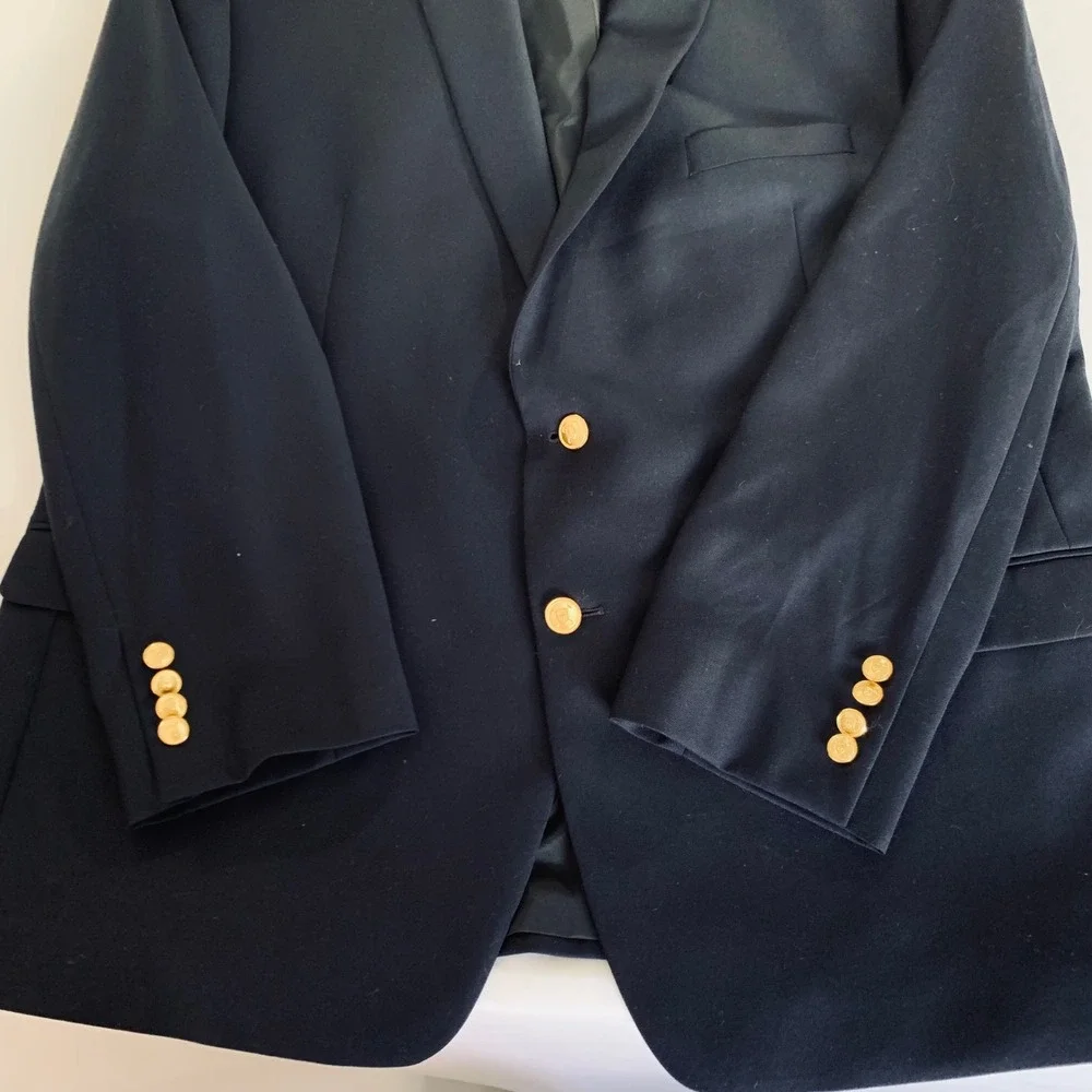 Lauren Ralph Lauren Blazer Mens 48R Navy Blue Wool Gold Crest Button Preppy Ivy
